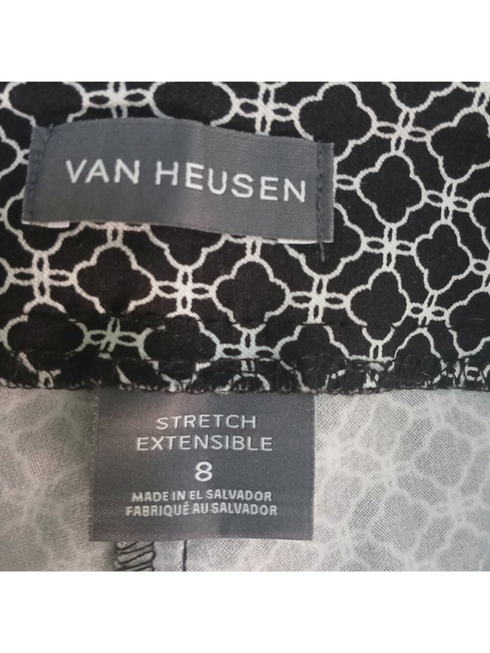 Van Heusen Womens 8 Stretch Trousers Black White Geometric W/Zipper Detail #D-33 - Picture 3 of 9